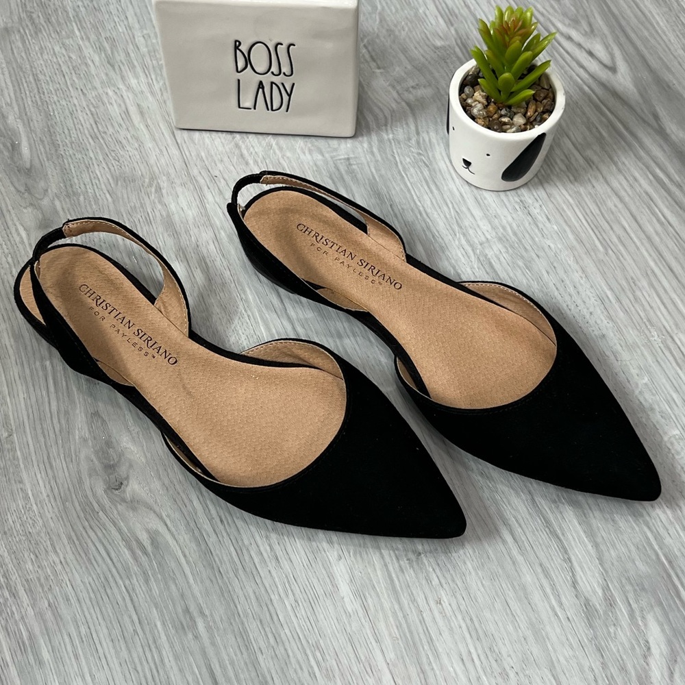 🆕 Christian Siriano Black Pointed Slingback Flats Size 6.5